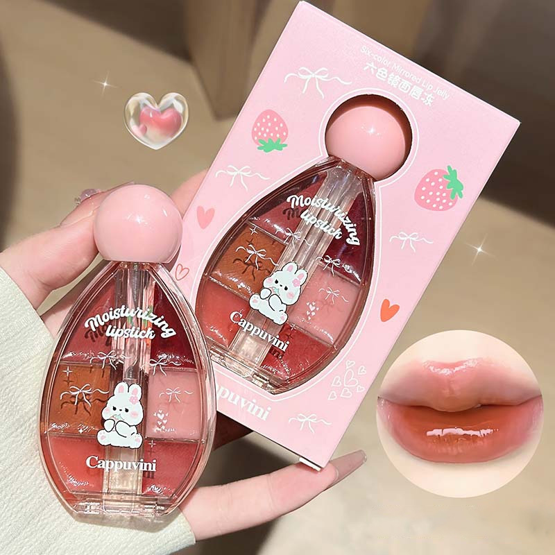 Lip Tint Korean - 6 Color Mirror Lip Gloss Palette