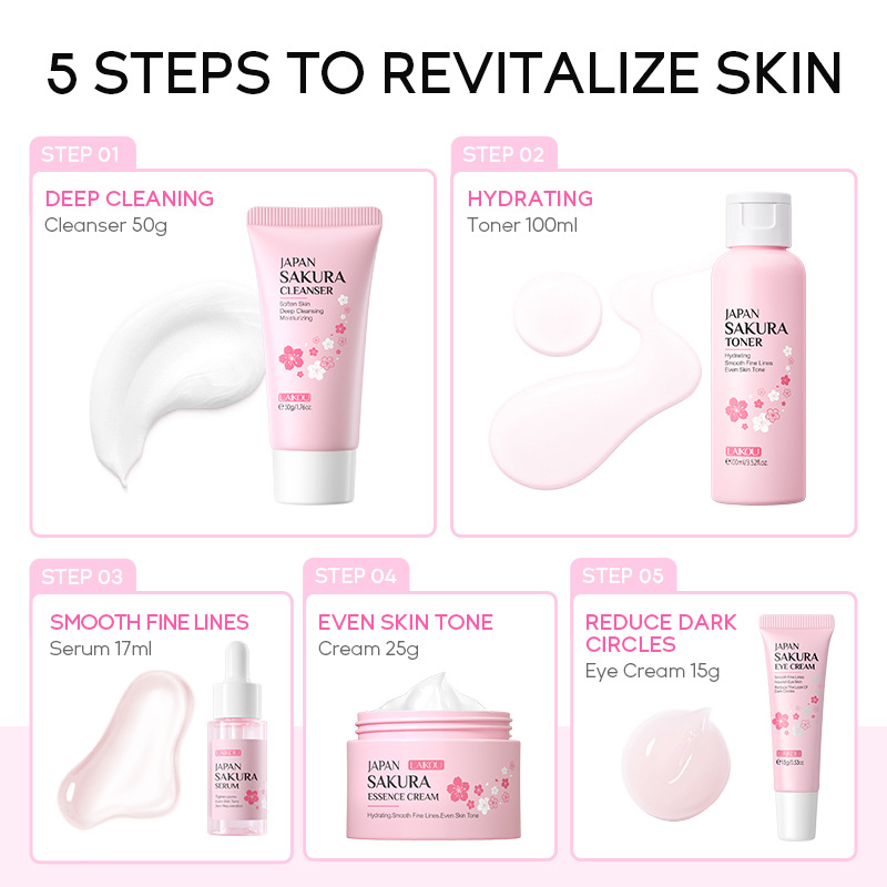 LAIKOU Sakura 5pcs Skin Care K - огляд і ціна Essence Serum Toner